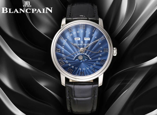 Blancpain Villeret Classic 6654 Reloj con pantalla de fase lunar para hombre con disco azul y correa negra - Réplica actualizada New Force V2 2021