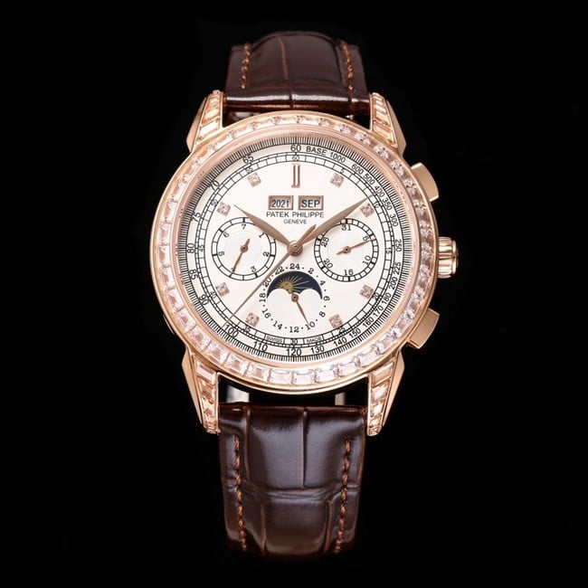 Patek Philippe PFF Factory Men's Super Complications Chronograph Top Replica 1:1 Watch, White Dial Rose Gold Diamond Bezel Perpetual Calendar CH 29-535