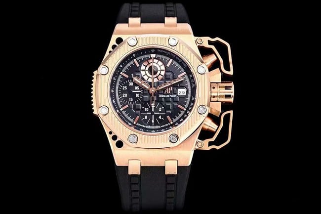 Super Clone Audemars Piguet 44mm Royal Oak Offshore Men's Watch with Black Dial Rubber Strap, Self-Winding Chronograph
