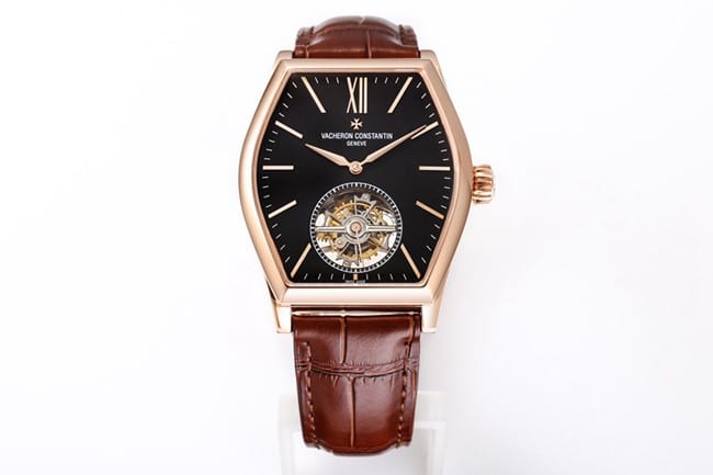 Vacheron Constantin Malte Tourbillon Men's Watch by VCR Factory, Black Dial Brown Strap with Hand-Cut Inner Corners