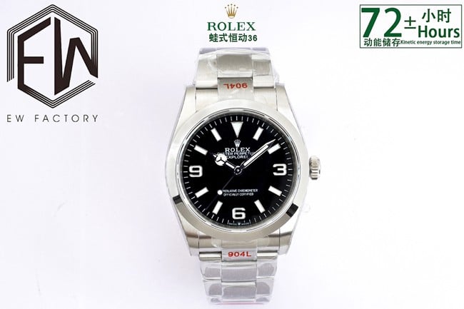 EW Factory Top Super Clone Rolex Rolex Reloj Explorer 36 con banda de acero y placa negra para hombre con movimiento 3230