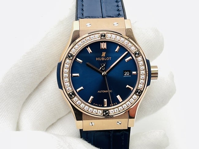 Premium Hublot Automatic Mechanical Men's Blue Dial Big Bang Sang Bleu Series Timepiece with Geometric Design Elements
