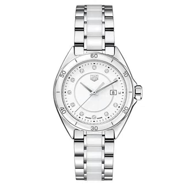TAG Heuer Aquaracer Series Reloj de cuarzo con correa de acero y placa blanca para mujer - Estilo de lujo fresco y elegante