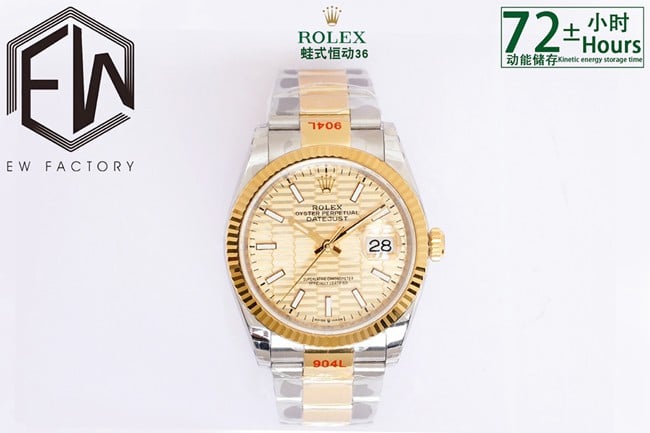 Top Réplica EW Factory Rolex Oyster Datejust 36 Relógio Mecânico Masculino com Disco de Ouro e Movimento 3235