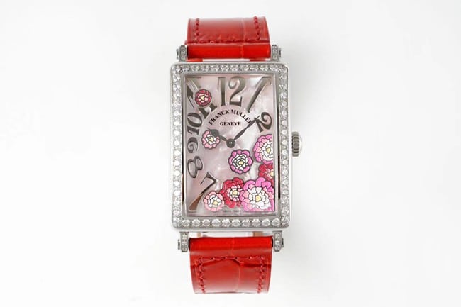 ZF Factory Franck Muller LONG ISLAND Ladies Quartz CollectWatch, White Dial Red Strap with 316L Steel Arch Case