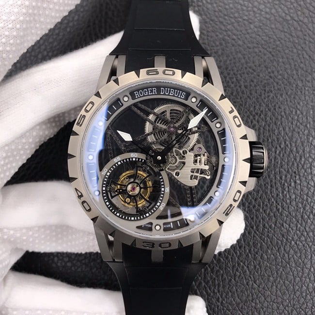 BBR Factory Premium Roger Dubuis Men's Titanium Case Black Plate Rubber Strap Hand-Wound Tourbillon RDDBEX0479