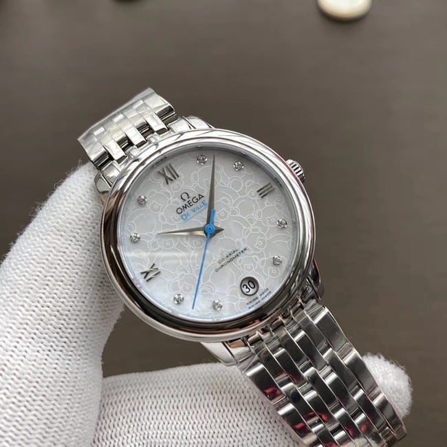 Omegatop-tier Collectwatch Diefei series women's white dialsteel braceletautomatic movement watch front view