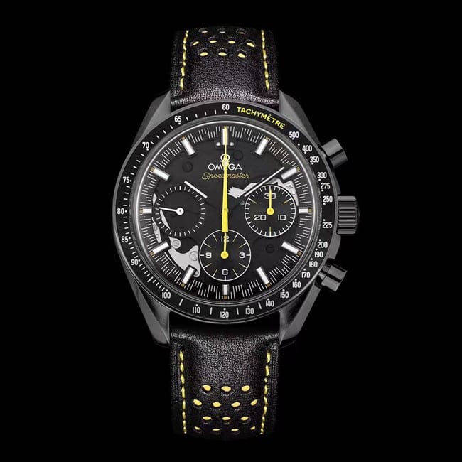 Omega Men's Speedmaster Top Replica Watch 311.92.44.30.01.001 – Black Panda Dial, Yellow Hands, Black Ceramic Case and 7750 Movement