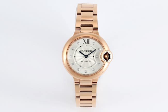 V6 factory Cartier Cartier WJBB0062 globo azul para mujer réplicas de relojes 1:1, esfera gris plateada de 33 mm, cristal de zafiro, correa de acero en oro rosa modelos WJBB0062