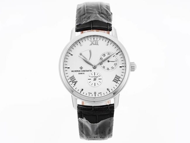 Vacheron Constantin APEX Factory Vacheron Constantin Men's TRADITIONNELLE Heritage Super A Clone Wristwatch, Multi-Function 41 mm White Dial with Power Reserve Display, Black Strap, Model 47200/000G-9019