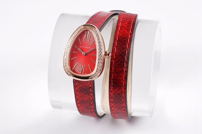 BV factory Bvlgari ladies SERPENTI super A super clone watches red plate rose gold with diamonds double circle strap quartz models 102730 SPP27C9PGDL