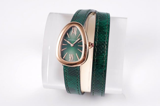 BV Factory Bulgari Serpenti Women's 1:1 Super A Imitation Watch SPP27C4PGL, Green Dial, 18-Carat Pink Gold Double-Ring Strap, Quartz Movement, Highest Version on the Market 102726 SPP27C4PGL