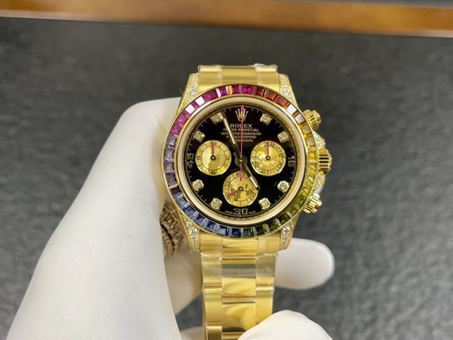 Rolex Herren-Cosmograph Daytona Original Factory Super A Super Clone-Uhr 116598 RBOW schwarz plattiertes Goldband, automatischer mechanischer Rainbow Di mit Stahlarmband