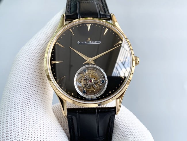 Jaeger-LeCoultre Men's Master 1:1 Top Replica Tourbillon Automatic Mechanical Watch, Black Dial 41mm Sapphire Glass Strap