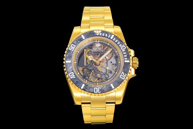Fully Skeletonized Rolex Submariner Super Clone with Carbon Fiber Ring and Gray Dial 116610