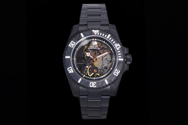 Rolex Submariner 116610 Skeletonized Men's 1:1 Clone with Carbon Fiber Bezel and Black Dial, Steel Strap