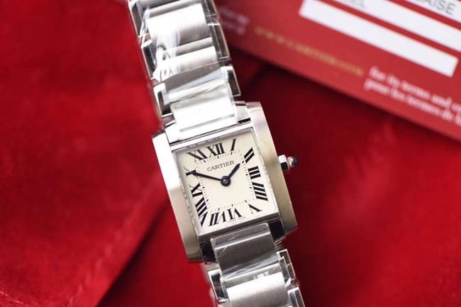 8848F Cartier W51008Q3 Ladies Tank Top Replica Stainless Steel White Dial Sword-Shaped Blue Hands