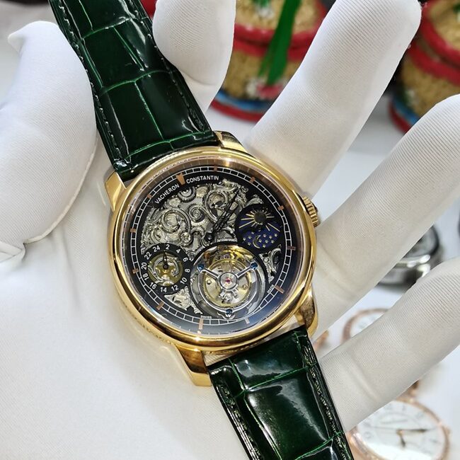 Vacheron Constantin skeletonized tourbillon 1:1 replica with double-sided movement and sun moon stars display
