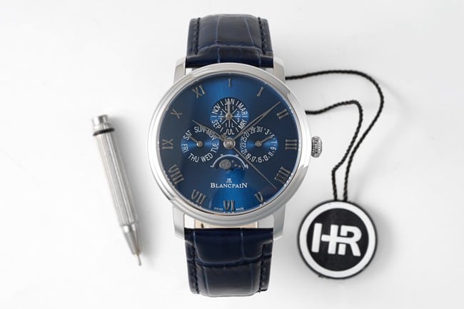 HR Factory Blancpain Villeret Classic 1:1 Super Clone Watch Blue Panda Dial Perpetual Calendar Leather Strap 6656-3440-55B