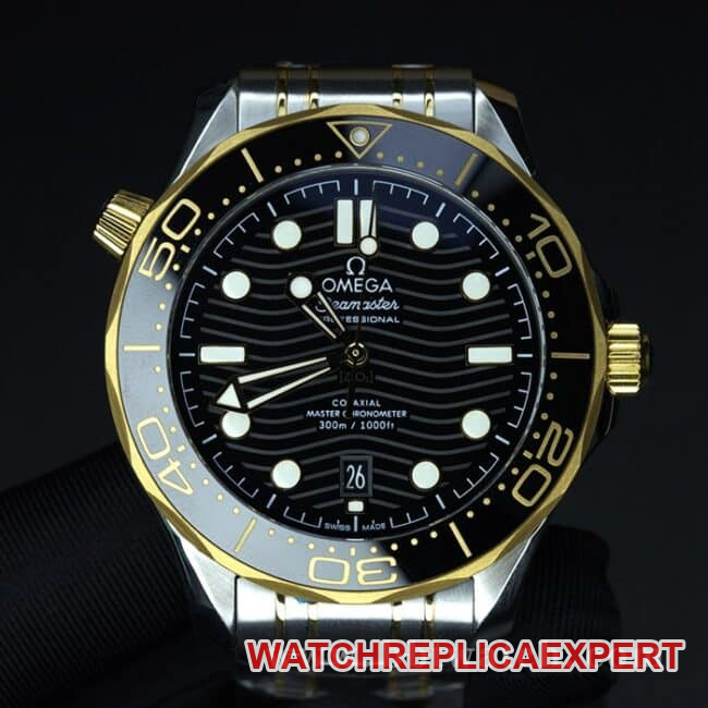 VS Omega Seamaster 210.20.42.20.01.002 Réplica Superior 1:1: Reloj Mecánico Automático con Anillo de Cerámica y Correa Intermedia de Acero Dorado Super Clon