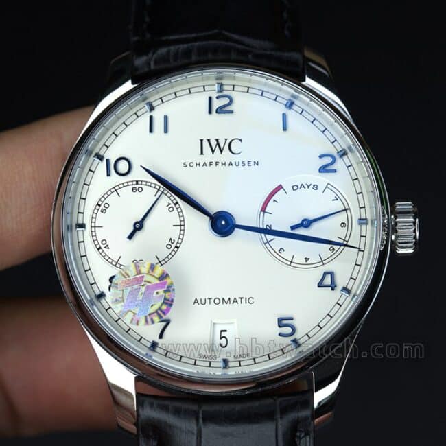 ZF IW500705 Portuguese Men's 1:1 Super A Replica Watch with Silver-White Dial, Baked Blue Hands and 7-Day Power Reserve on Italian Calfskin Strap