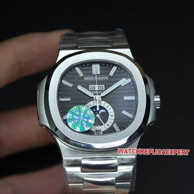 Patek Philippe Nautilus 5726/1A-001 GR Factory Sporty Elegance Men's 1:1 Super Clone, Dark Gray Dial Moon Phase Automatic Steel Strap Watch