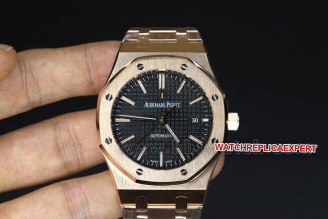 Audemars Piguet Royal Oak 41mm 18k Rose Gold Black Grande Tapisse Replica Model 15400OR.OO.1220OR.01