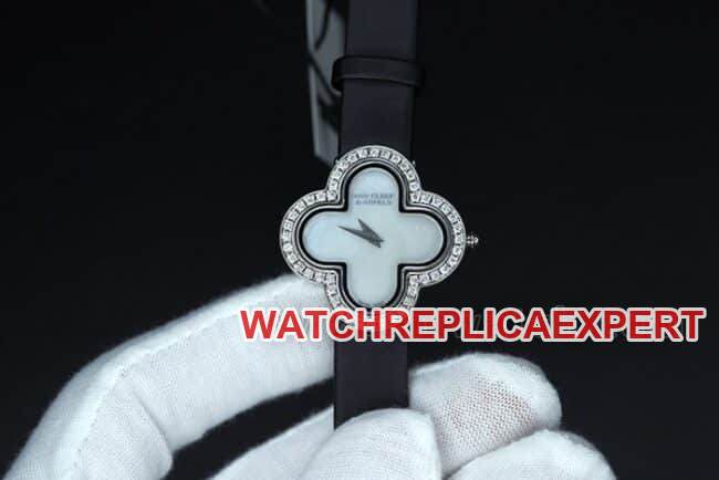 Van Cleef & Arpels ALHAMBRA Women's Swiss Quartz Watch White Mother-of-Pearl Dial with Silk Strap Model VCARD21600