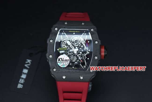 Richard Mille RM35-01 RAFA Men's Carbon Fiber Super Clone Rock Gray Dial with Red Rubber Strap
