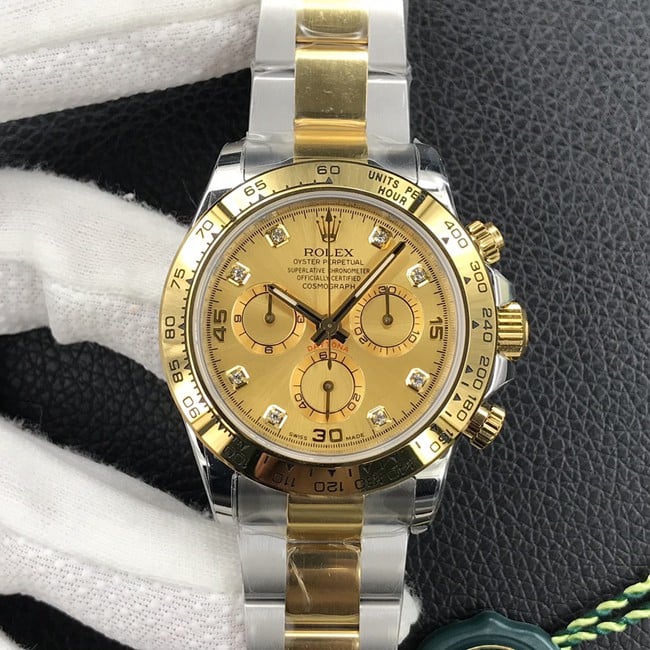Rolex Cosmograph Daytona Super Clone m116503-0006 con esfera Golden Panda, cronometraje calibre 4130 y caja de 13 mm