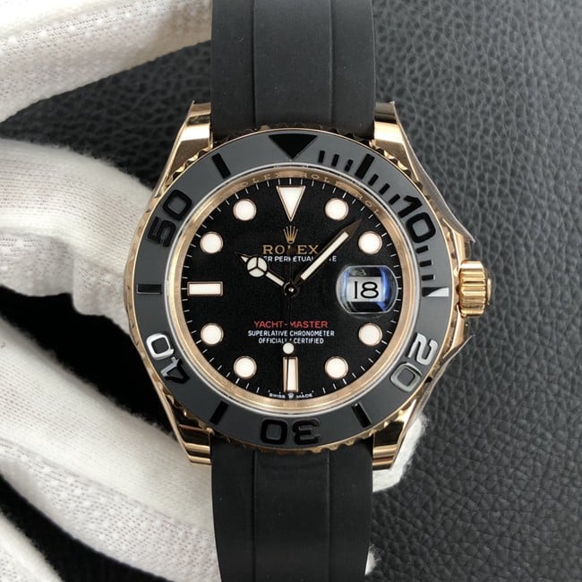 EW Factory Rolex Yacht-Master m126655-0002 Rose Gold Rubber Black Dial Top 1:1 Super Clone with Exclusive 3235 Movement