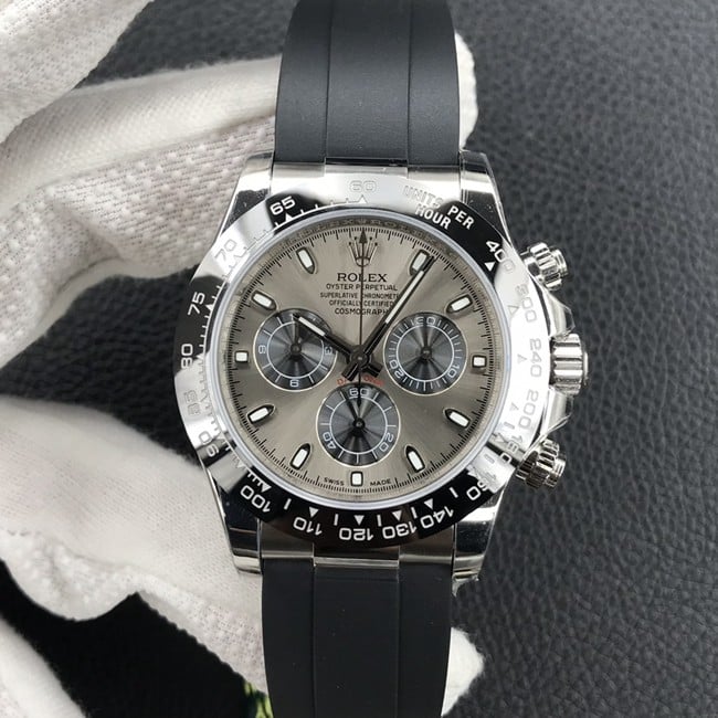 Rolex Herren-Cosmograph Daytona Original Factory Top CollectUhr 116519ln-0024, silbergraue Platte, Kautschuk-Chronograph, 13 mm, Cerachrom