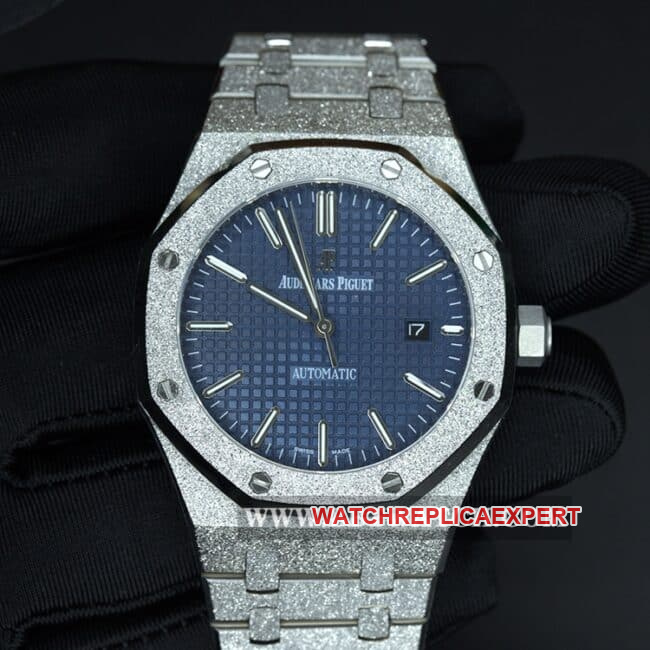 Audemars Piguet Royal Oak 15410BC.GG.1224BC.01 1:1 Super A super clone Men's Watch, Blue Dial Frosted Gold Steel Bracelet Florentine Craftsmanship