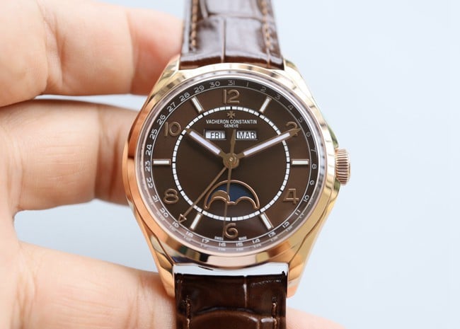 MX Factory Vacheron Constantin Men's Wu Luzhi Top 1:1 Fine Imitation Watch 4000E/000R-B065, Dark Brown Dial Pink Gold Belt with Week and Month Display