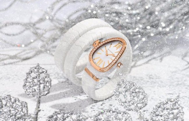 Bulgari Women's SERPENTI Replica Watches High-Tech Ceramic White Lacquer Sunburst Dial