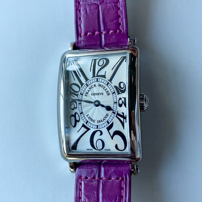 Frank Muller Women's LONG ISLAND 1002 QZ CHR MET One-to-One Super A super clone Watch, White Disk Square Purple Belt Perfect Fit