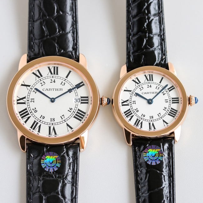 Cartier RONDE DE CARTIER 3WF Top Replica: White Dial Gold Case Couple Watches W6700355, W6700455