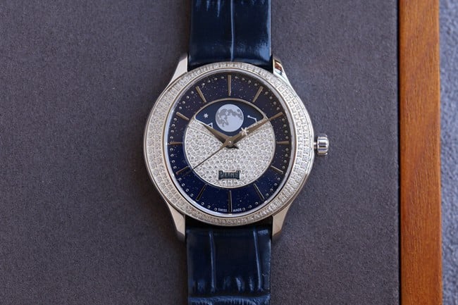 Piaget Limelight Stella G0A44124 Montre bijoux pour femme : élégant cadran bleu phase de lune, réplique 1:1 avec bracelet bleu
