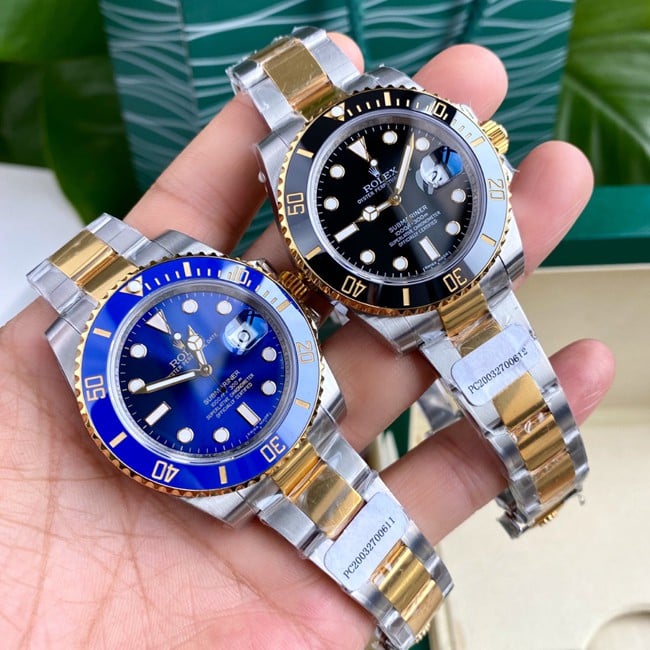 Réplica superior personalizada de Rolex Submariner en oro real y diamantes con correa de acero dorado, movimiento suizo ETA-2836, modelos 116613LN-0001, 116613LB-0005