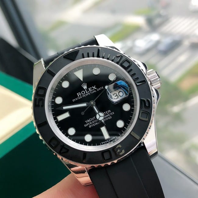 Rolex Yacht-Master m226659-0002 Reloj Réplica de Diamantes en Oro Real Personalizado 1:1 con Esfera Negra y Correa de Caucho para Hombre