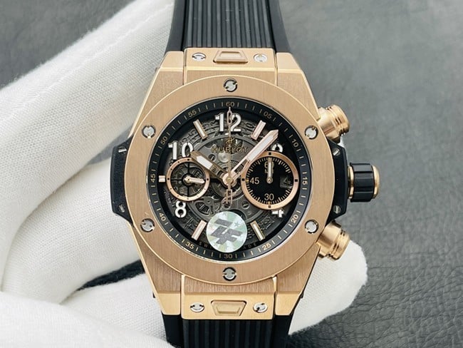 Hublot BIG BANG 44MM Men's 1:1 Top Replica Watch by ZF Factory – Gold Case, Black Rubber Strap, UNICO HUB 1280 Automatic Winding