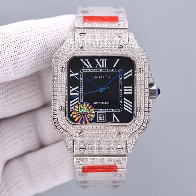 Cartier Santos 1:1 Super Une belle montre d'imitation avec boîtier en acier inoxydable et mouvement importé stable, cadran noir étoilé