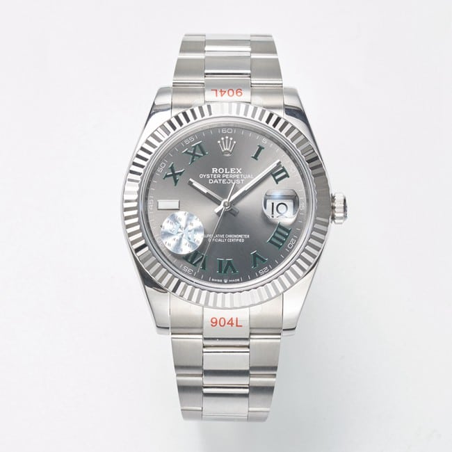 WF Factory Rolex 41mm Logotype Super Replica Men's Watch Dark Gray Steel Strap Green Dial Models 126334-0021