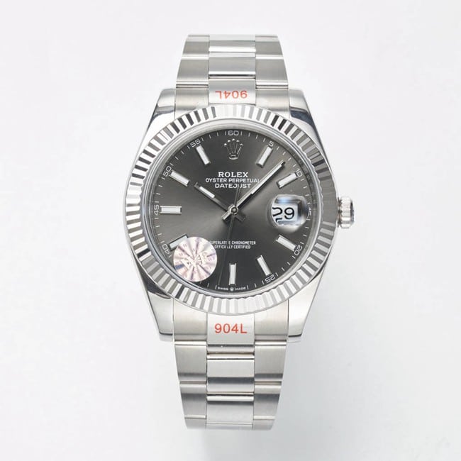 Rolex Logotype 41mm Super Clone Gray Dial WF Factory 1:1 Replica Steel Oyster Strap m126334-0013
