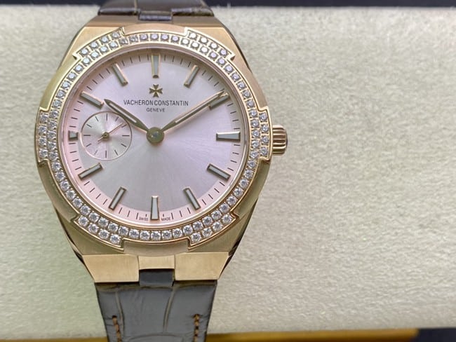 Vacheron Constantin Overseas Top Replica Watch for Women, Rose Pink Glossy Pink Gold Belt Model 2305V/000R-B077
