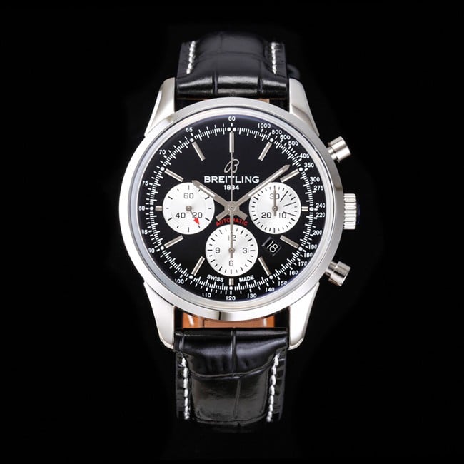 Breitling Transocean Chronograph AB015212.BF26.743P.A20BA.1 Men's 1:1 Super Clone Watch with Black Panda Dish Dial, Strap, and 316L Stainless Steel Case