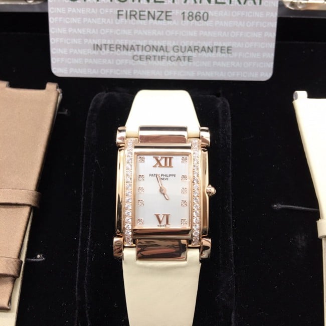 AW Factory Patek Philippe Twenty~4 4920R-010 Replica: Curved Rose Gold Case, Milky White Square Dial, Silk Strap