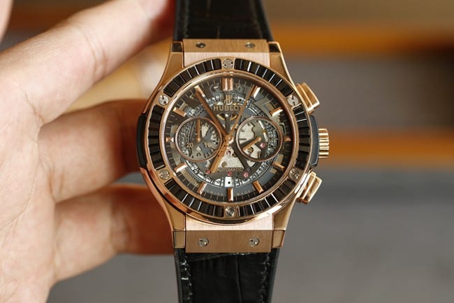 Hublot men's BIG BANG 1:1 super A super clone watches gray disk rose gold with diamonds rubber models