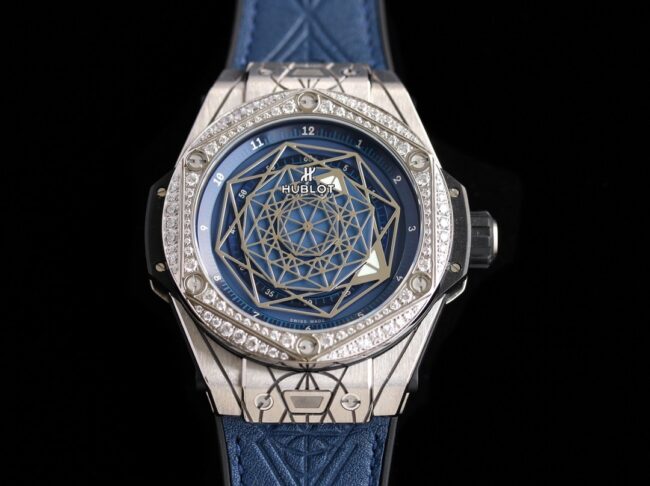 HublotHublot BIG BANG Tattoo Edition Reloj réplica para hombre, caja de titanio de 45 mm, esfera azul, diamantes, correa de caucho MXM19 465.SS.7179.VR.1204.MXM19