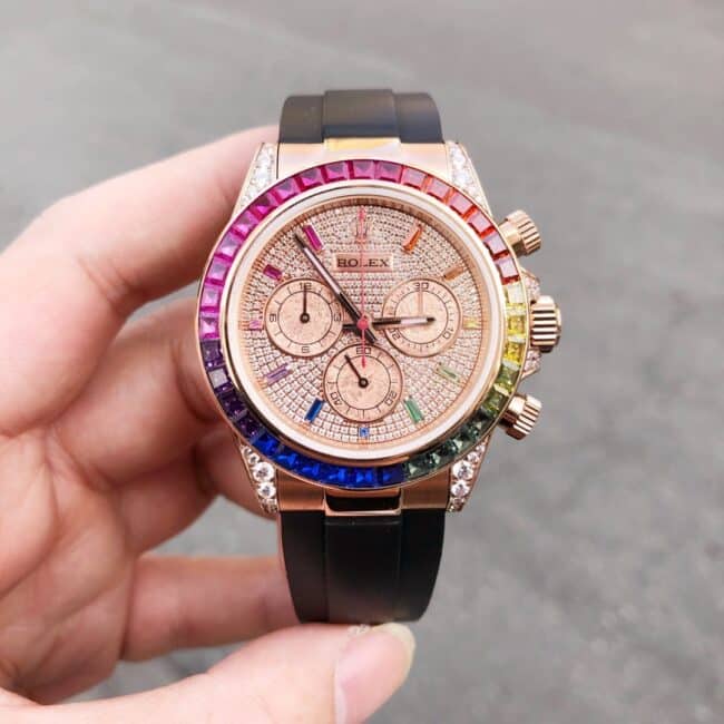 Rolex Cosmograph Daytona 116595RBOW-0004 Rainbow Dial 1:1 Super Clone with Paved Diamond Bezel and Gradient Transition